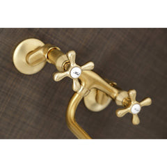Wall Mount Bathroom Faucet, Heirloom, 2-Hole Double Handle in Brushed Brass