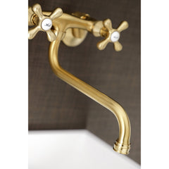Wall Mount Bathroom Faucet, Heirloom, 2-Hole Double Handle in Brushed Brass