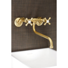 Wall Mount Bathroom Faucet, Heirloom, 2-Hole Double Handle in Brushed Brass