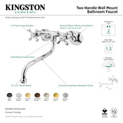 Wall Mount Bathroom Faucet, Heirloom, 2-Hole Double Handle in Brushed Brass