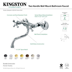 Wall Mount Bathroom Faucet, Heirloom, 2-Hole Double Handle in Brushed Brass