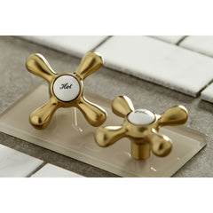 Wall Mount Bathroom Faucet, Heirloom, 2-Hole Double Handle in Brushed Brass