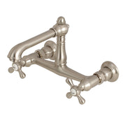 Wall Mount Bathroom Faucet, Heirloom, 2-Hole Double Handle in Brushed Nickel