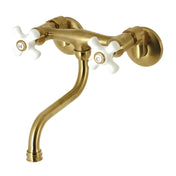 Wall Mount Bathroom Faucet, Heirloom, 2-Hole with Double Handles in Brushed Brass