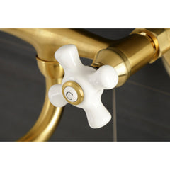 Wall Mount Bathroom Faucet, Heirloom, 2-Hole with Double Handles in Brushed Brass