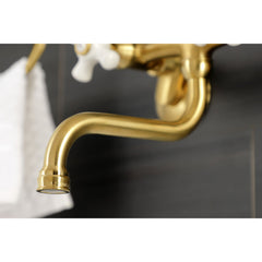 Wall Mount Bathroom Faucet, Heirloom, 2-Hole with Double Handles in Brushed Brass