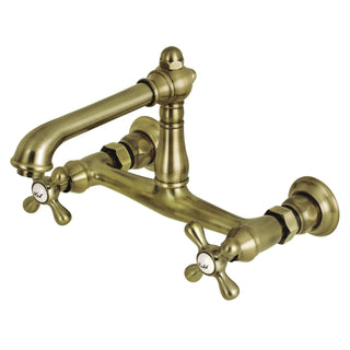Wall Mount Bathroom Faucet, Heirloom, 2-Hole with Dual Handles in Antique Brass