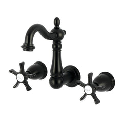 Wall Mount Bathroom Faucet, Heirloom, 3-Hole Double Handle in Matte Black