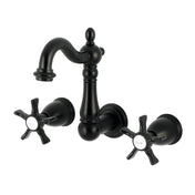 Wall Mount Bathroom Faucet, Heirloom, 3-Hole Double Handle in Matte Black