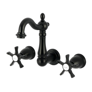 Wall Mount Bathroom Faucet, Heirloom, 3-Hole Double Handle in Matte Black