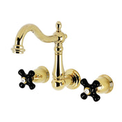 Wall Mount Bathroom Faucet, Heirloom, 3-Hole Double Handle in Polished Brass