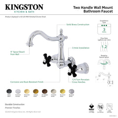 Wall Mount Bathroom Faucet, Heirloom, 3-Hole Double Handle in Polished Brass