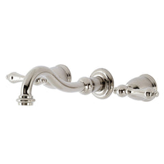 Wall Mount Bathroom Faucet, Heirloom, Double Handle 3-Hole in Polished Nickel