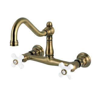 Wall Mount Bathroom Faucet, Heirloom, Double Handle in Antique Brass