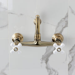 Wall Mount Bathroom Faucet, Heirloom, Double Handle in Antique Brass