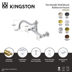 Wall Mount Bathroom Faucet, Heirloom, Double Handle in Antique Brass