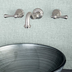 Wall Mount Bathroom Faucet, Heirloom, Double Handle in Brushed Nickel