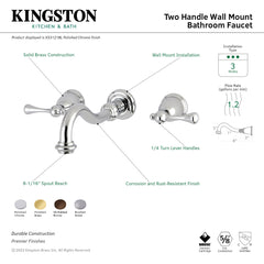 Wall Mount Bathroom Faucet, Heirloom, Double Handle in Brushed Nickel