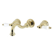 Wall Mount Bathroom Faucet, Heirloom, Double Handle in Polished Brass