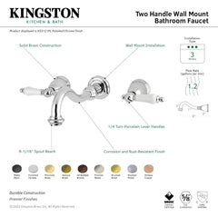 Wall Mount Bathroom Faucet, Heirloom, Double Handle in Polished Brass