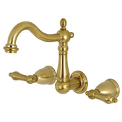 Wall Mount Bathroom Faucet, Heritage, Double Handle 3-Hole in Brushed Brass