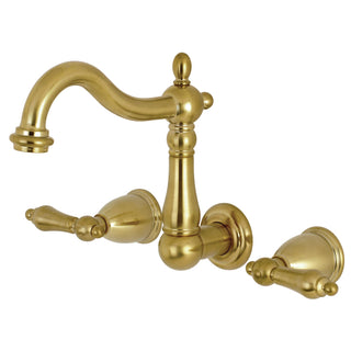 Wall Mount Bathroom Faucet, Heritage, Double Handle 3-Hole in Brushed Brass