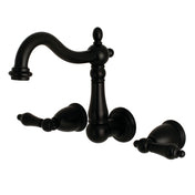 Wall Mount Bathroom Faucet, Heritage, Double Handle 3-Hole in Matte Black