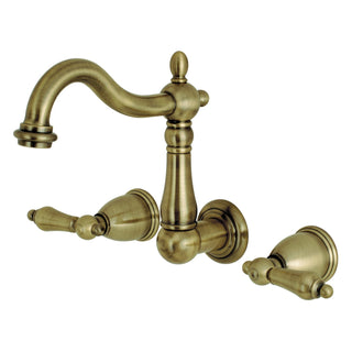 Wall Mount Bathroom Faucet, Heritage, Double Handle in Antique Brass