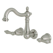 Wall Mount Bathroom Faucet, Heritage, Double Handle in Brushed Nickel