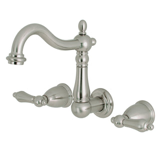 Wall Mount Bathroom Faucet, Heritage, Double Handle in Brushed Nickel