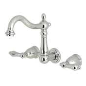 Wall Mount Bathroom Faucet, Heritage, Double Handle in Polished Chrome
