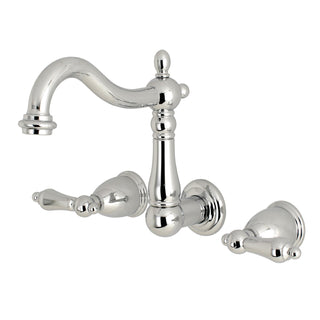 Wall Mount Bathroom Faucet, Heritage, Double Handle in Polished Chrome