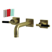 Wall Mount Bathroom Faucet, Kaiser, Double Handle 3-Hole in Antique Brass