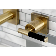 Wall Mount Bathroom Faucet, Kaiser, Double Handle 3-Hole in Antique Brass