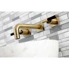 Wall Mount Bathroom Faucet, Kaiser, Double Handle 3-Hole in Antique Brass