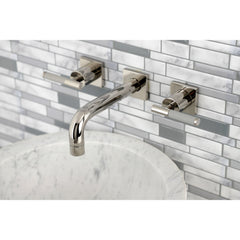Wall Mount Bathroom Faucet, Kaiser, Double-Handle 3-Hole in Polished Nickel