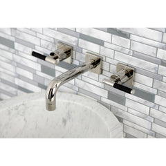 Wall Mount Bathroom Faucet, Kaiser, Double-Handle 3-Hole in Polished Nickel