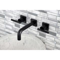 Wall Mount Bathroom Faucet, Kaiser, Double Handle in Matte Black
