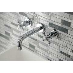 Wall Mount Bathroom Faucet, Metropolitan, 3-Hole Double Handle in Polished Chrome