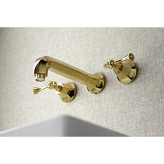 Wall Mount Bathroom Faucet, Metropolitan, Double Handle in Polished Brass