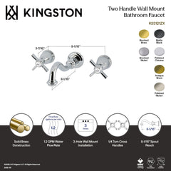 Wall Mount Bathroom Faucet, Millennium, Double-Handle, 3-Hole, Solid Brass, Matte Black