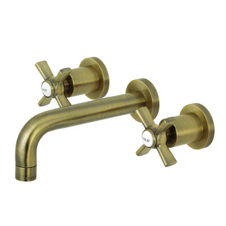 Wall Mount Bathroom Faucet, Millennium, Double Handle in Antique Brass