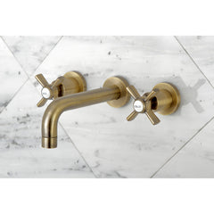 Wall Mount Bathroom Faucet, Millennium, Double Handle in Antique Brass