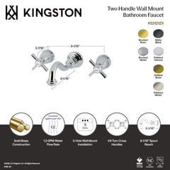 Wall Mount Bathroom Faucet, Millennium, Double Handle in Polished Chrome