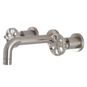 Wall Mount Bathroom Faucet, Sona, 3-Hole with Wheel Handles in Brushed Nickel
