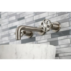 Wall Mount Bathroom Faucet, Sona, 3-Hole with Wheel Handles in Brushed Nickel