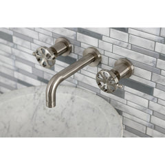 Wall Mount Bathroom Faucet, Sona, 3-Hole with Wheel Handles in Brushed Nickel
