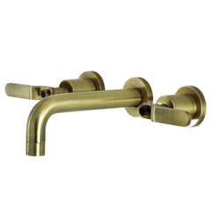 Wall Mount Bathroom Faucet, Whitaker, Double Handle in Antique Brass