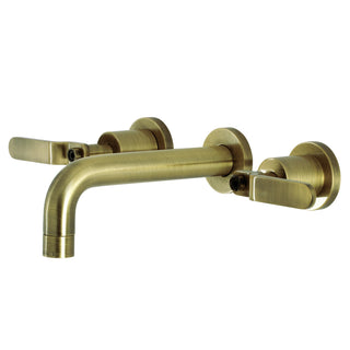 Wall Mount Bathroom Faucet, Whitaker, Double Handle in Antique Brass
