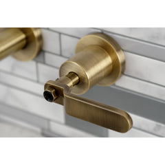 Wall Mount Bathroom Faucet, Whitaker, Double Handle in Antique Brass